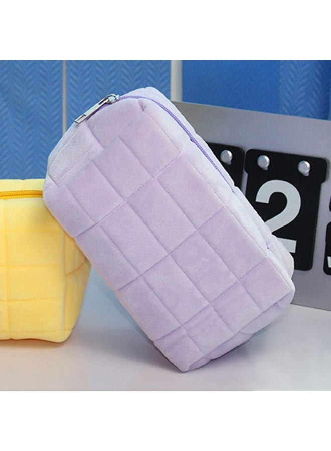 JUMEI Plush Makeup Bag, Cosmetic Bag for Women, Zipper Large Solid Color Travel Toiletry Bag, Travel Makeup Toiletry Washing Pouch (Purple) - Image 2